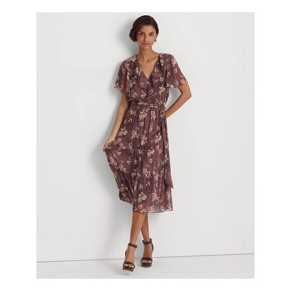 LAUREN RALPH LAUREN NWT Floral Georgette Spring Tiered Ruffle Dress 8 - Picture 5 of 7
